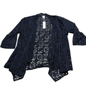 New Chico’s Travelers Womens Navy Open Knit Drape Cardigan Size 16/18 Petite